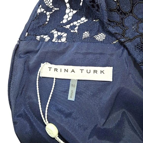 Trina Turk Lace Panel Sabastian Ponte Blue Dress - Picture 11 of 14